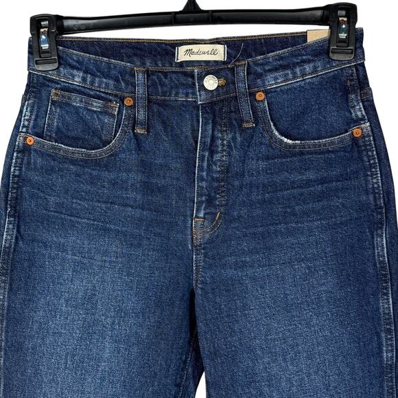Madewell SZ 27 Stovepipe Full-Length Jeans Hi-Rise Zip-Fly Pocket Whiskered Blue - Picture 2 of 11